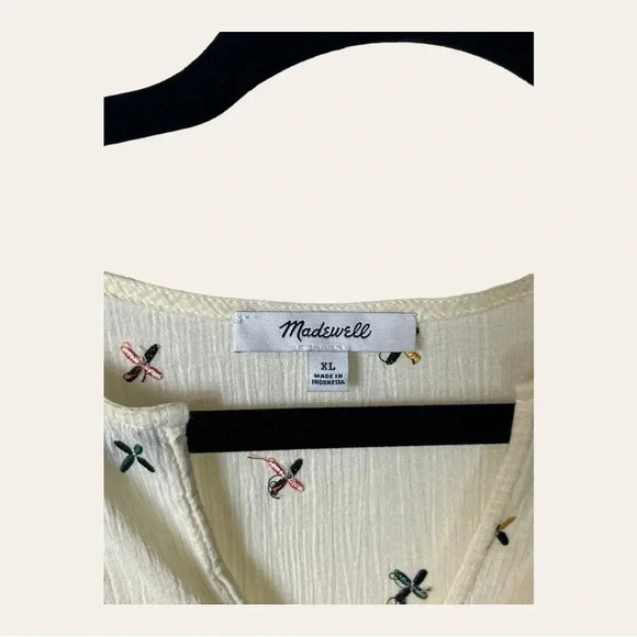 0458W. MADEWELL SHORT SLEEVE BLOUSE WITH EMBROIDERY‎ CREAM IN COLOR RUFFLES - Picture 6 of 10
